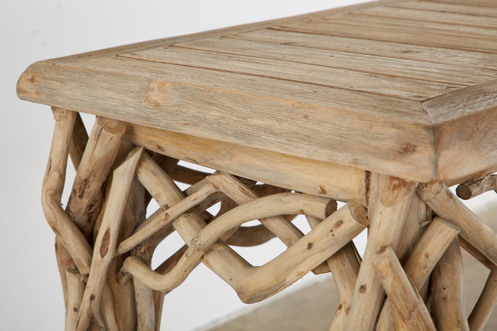 Organic Modern Teak Driftwood Console Sofa Tisch im Angebot 10