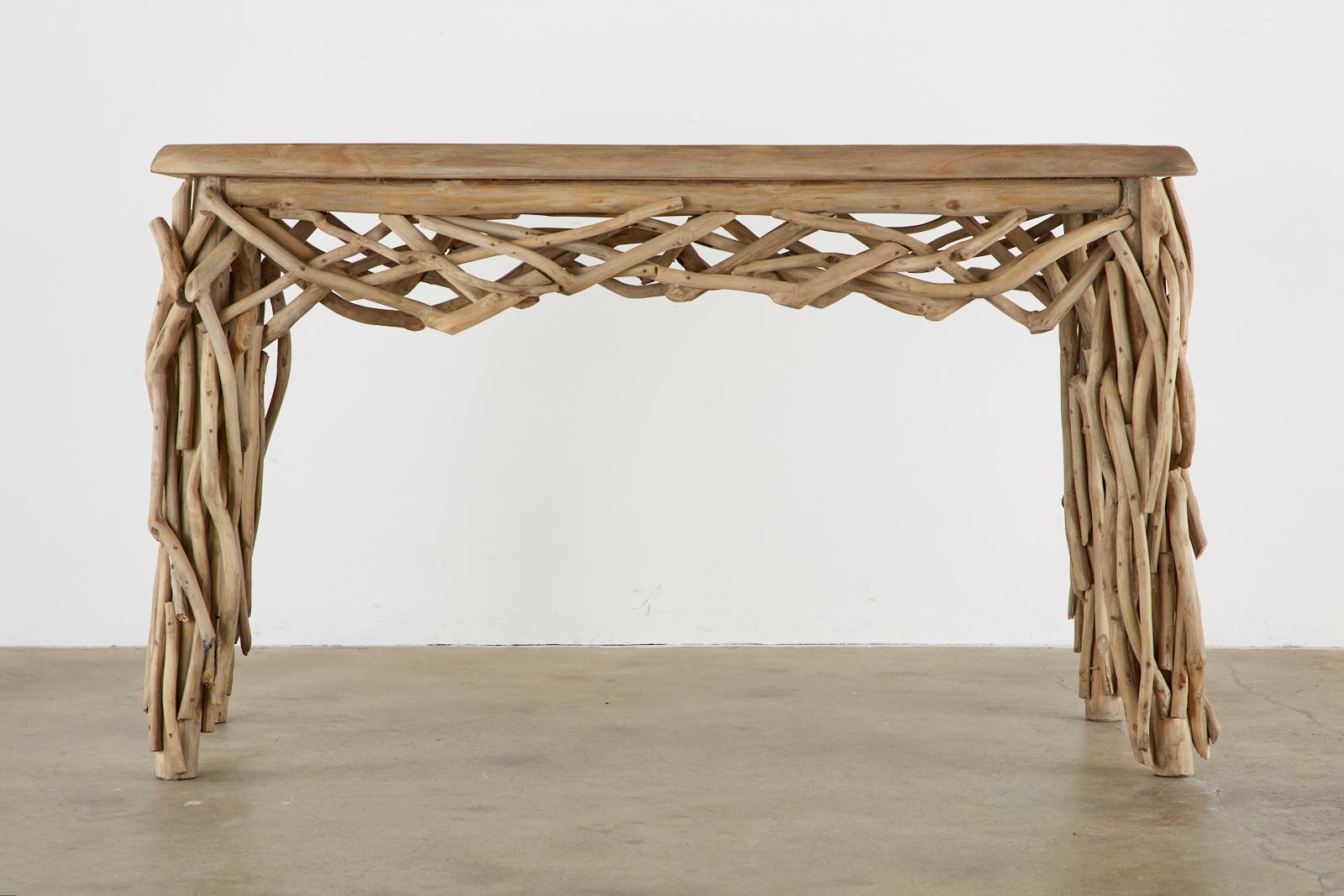 Organic Modern Teak Driftwood Console Sofa Table For Sale 9