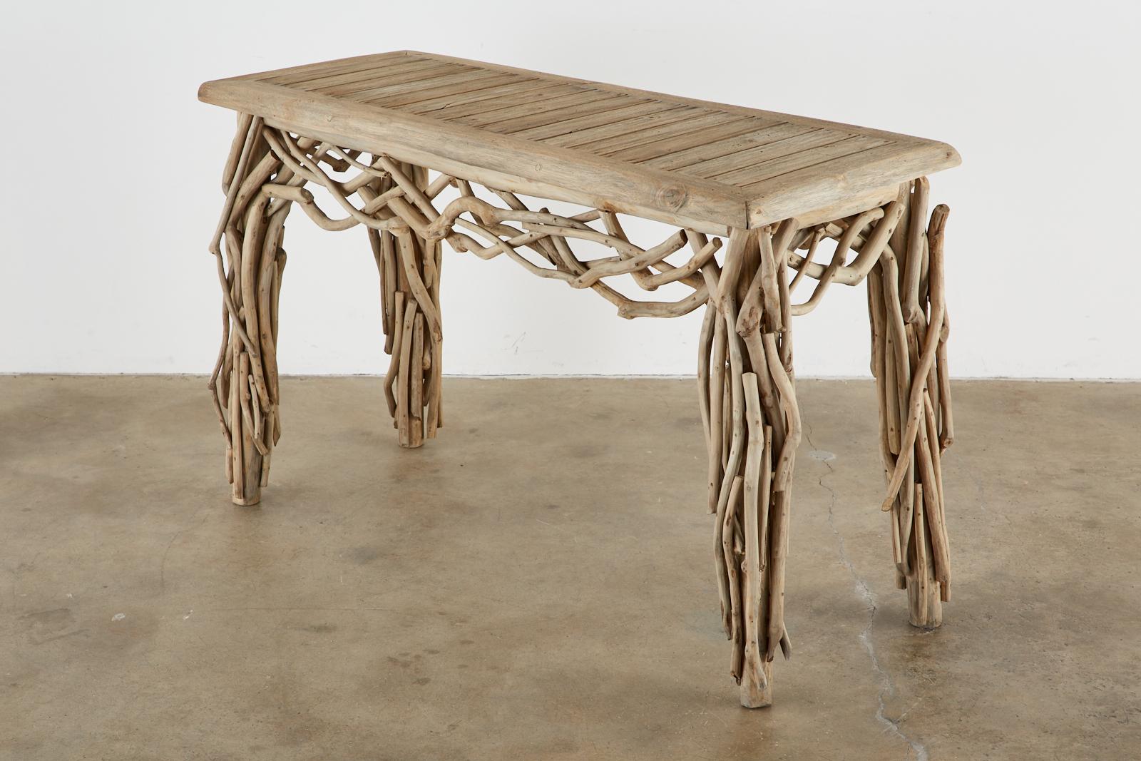 American Organic Modern Teak Driftwood Console Sofa Table For Sale