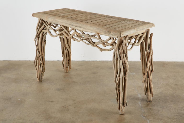 20th Century Organic Modern Teak Driftwood Console Sofa Table For Sale