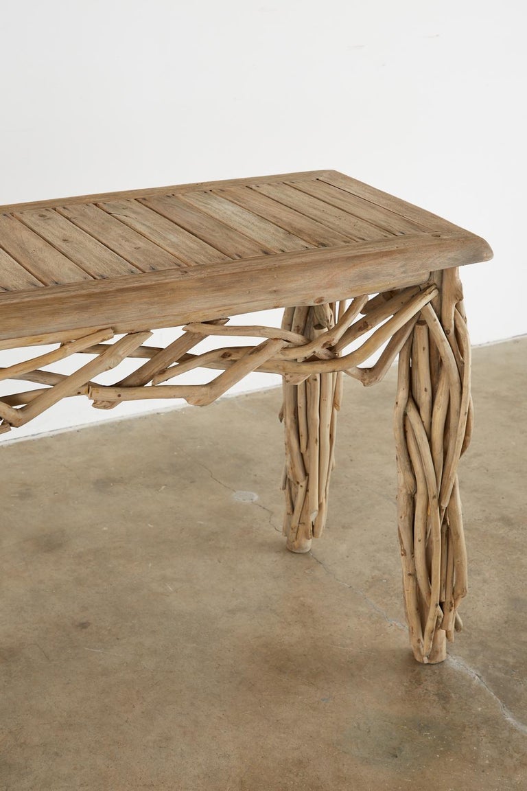 Organic Modern Teak Driftwood Console Sofa Table For Sale 1