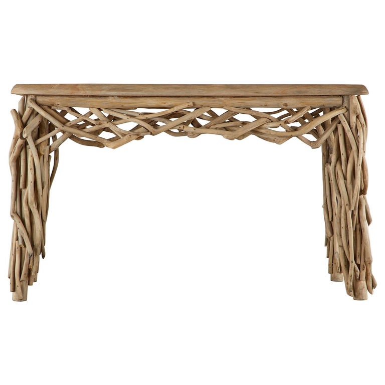 Organic Modern Teak Driftwood Console Sofa Table For Sale
