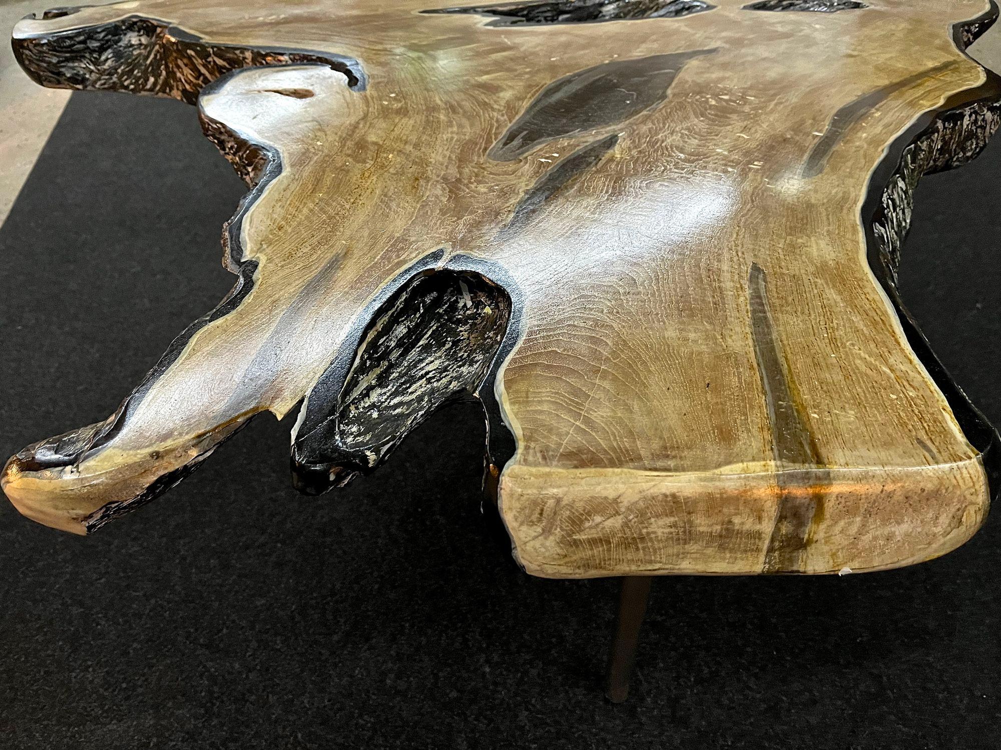 Stainless Steel Organic Modern Teak Root Side Table/ Sofa Table, Special Handpainted, IDN, 2023