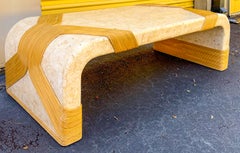 Couchtisch im Wasserfall-Stil, Organische Moderne, Mosaik, Marmor und Bleistift Bambus