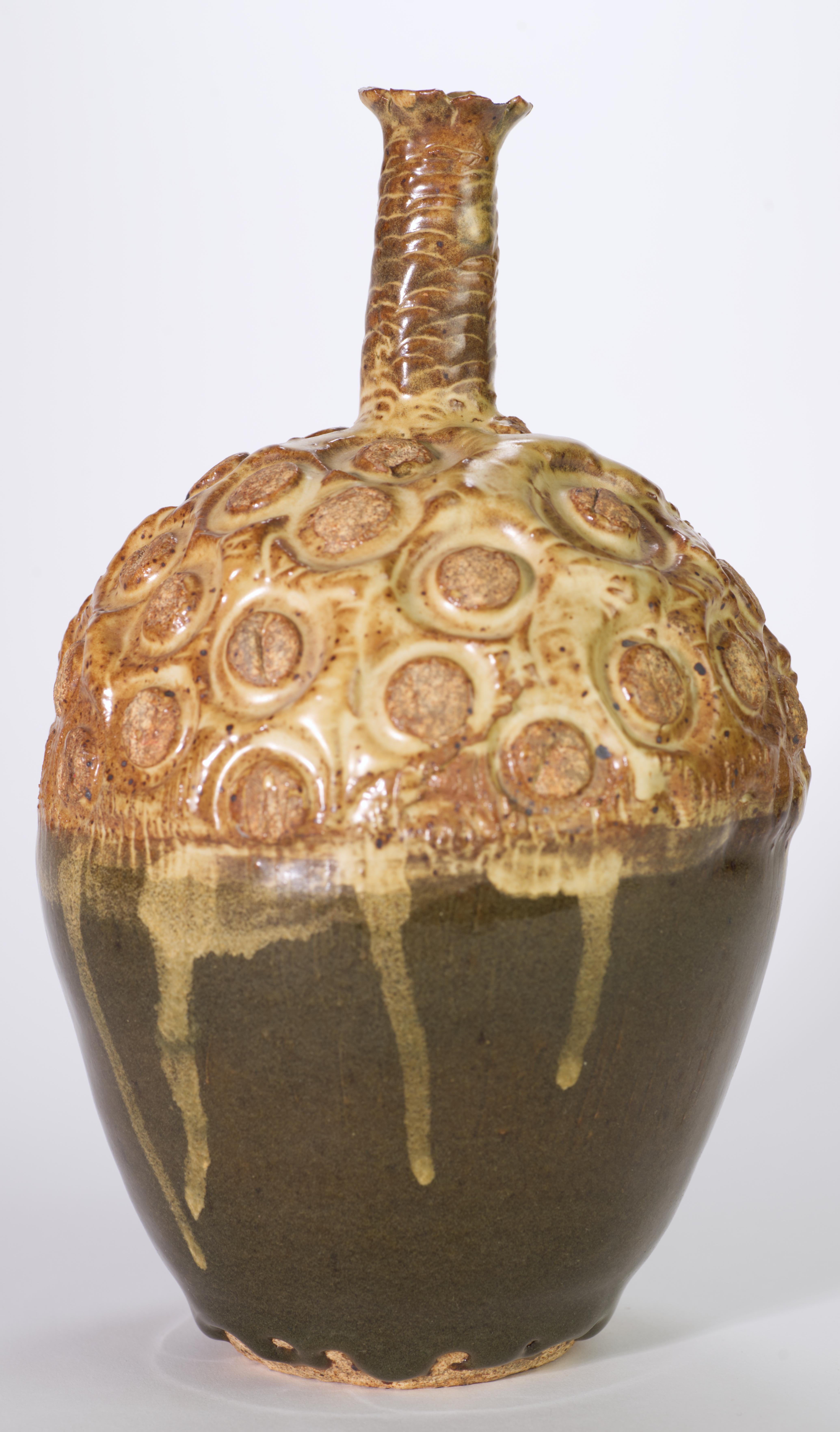 20th Century Organic Modern Textured Acorn Shaped Vase, American Art Studio Pottery For Sale