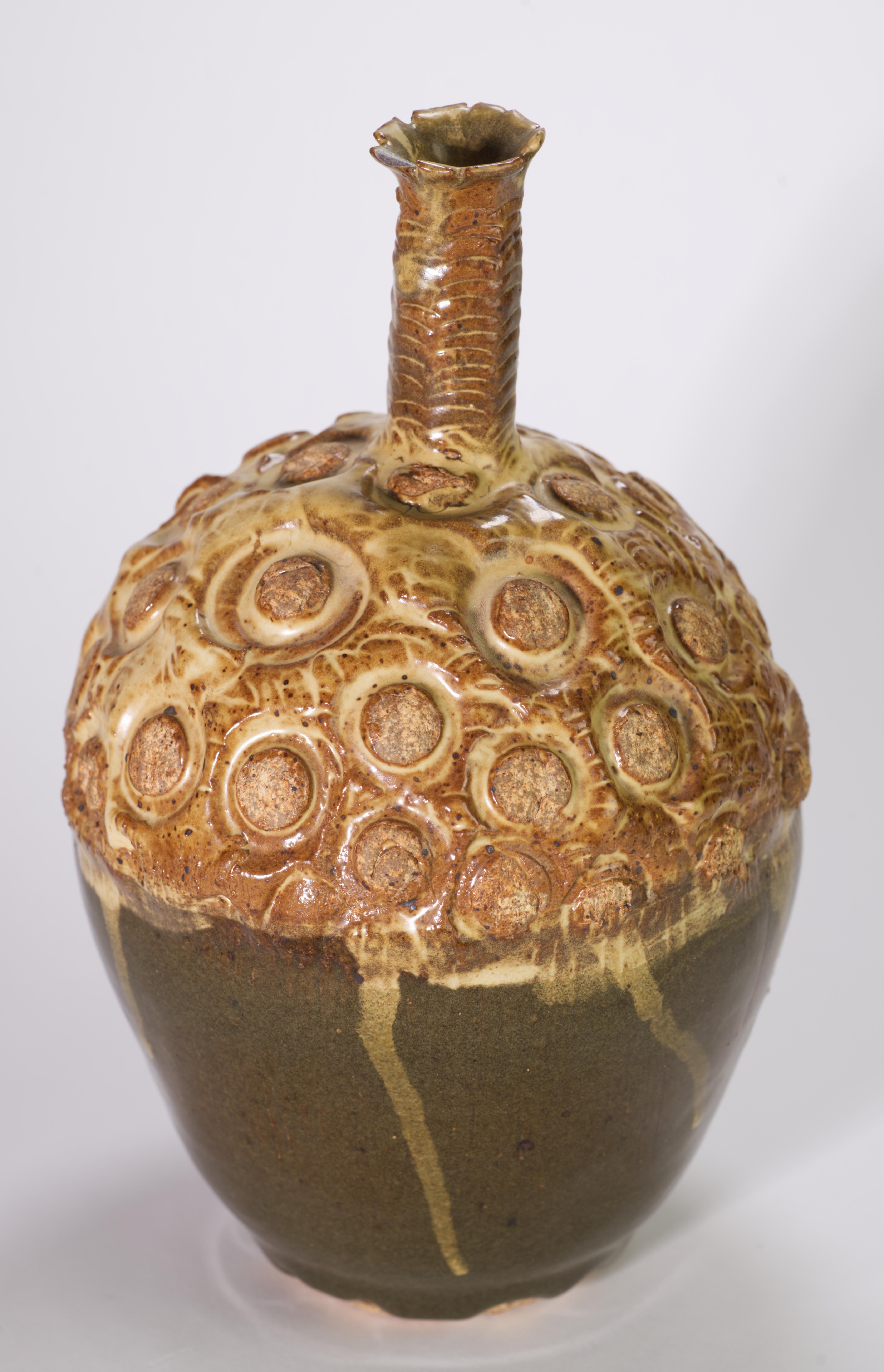 Organic Modern Textured Acorn Shaped Vase, American Art Studio Pottery For Sale 1