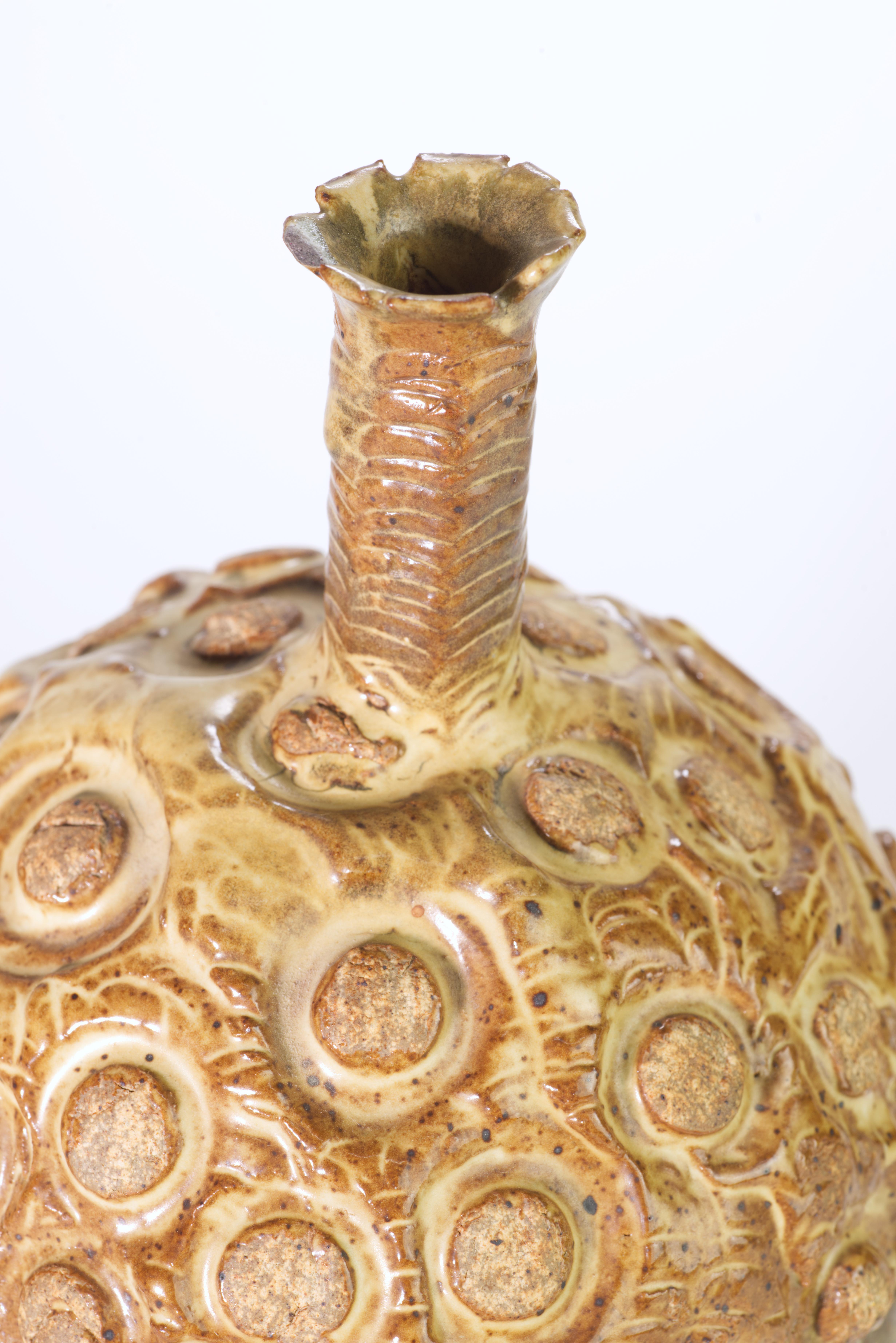 Organic Modern Textured Acorn Shaped Vase, American Art Studio Pottery For Sale 2