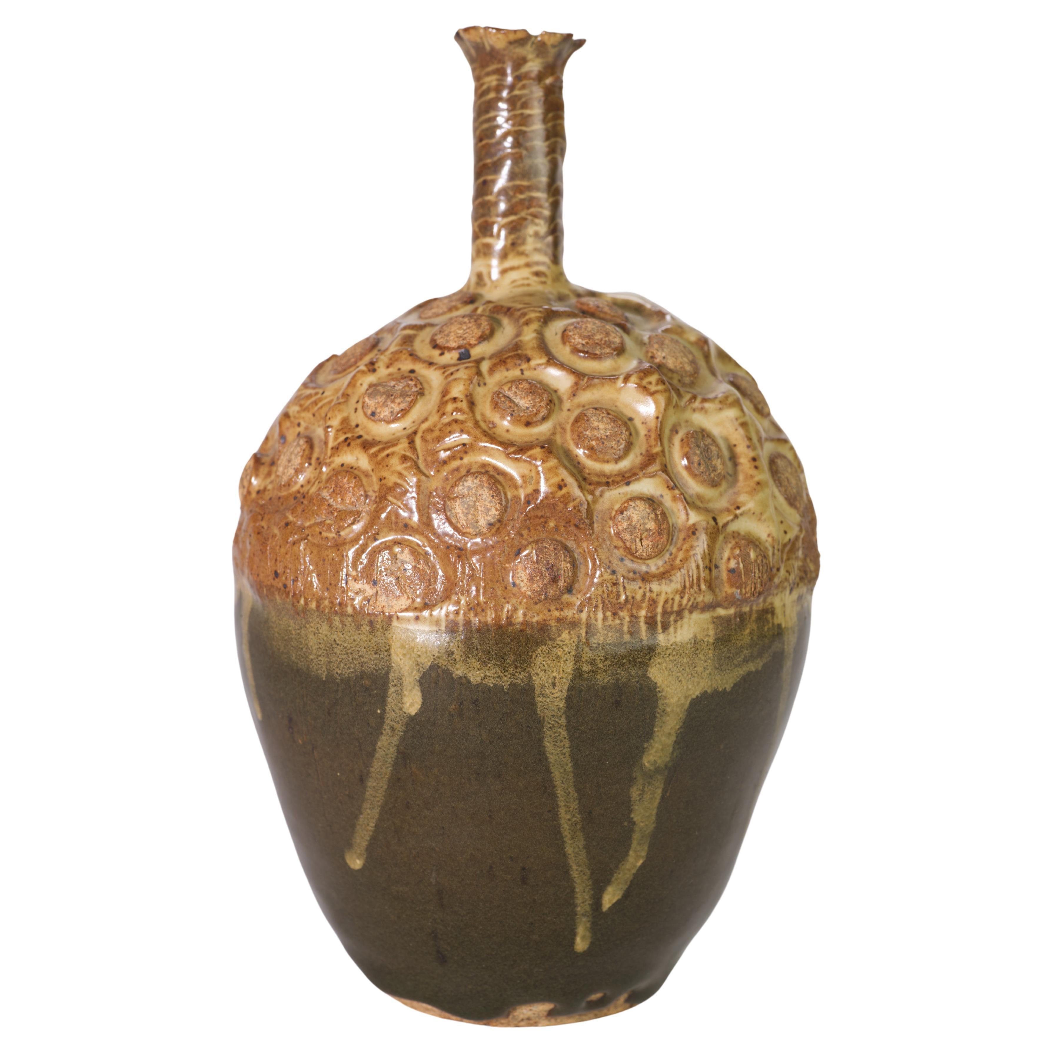 Organic Modern Textured Acorn Shaped Vase, American Art Studio Pottery