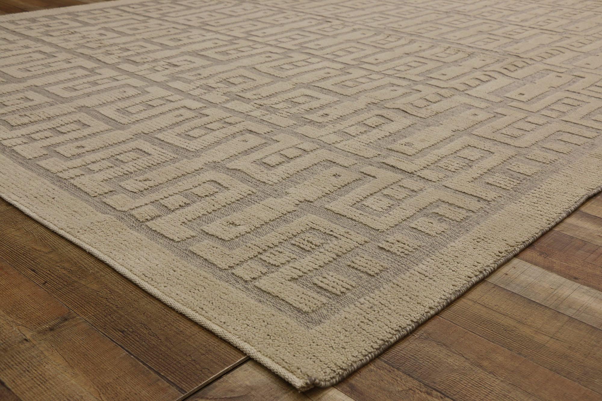 Wool Organic Modern Textured High-Low Rug Inspired by Sigvard Bernadotte For Sale
