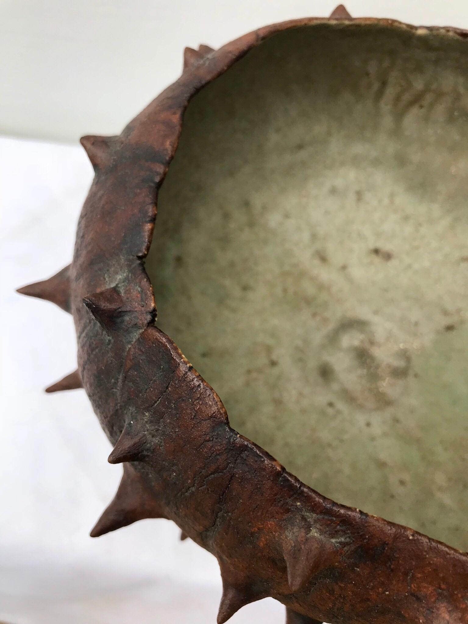 20th Century Organic Modern Thorny Pottery Bowl