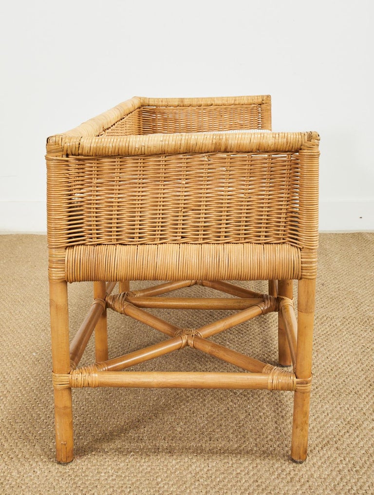 Organic Modern Tommy Hilfiger Rattan Wicker Bench Settee For Sale at