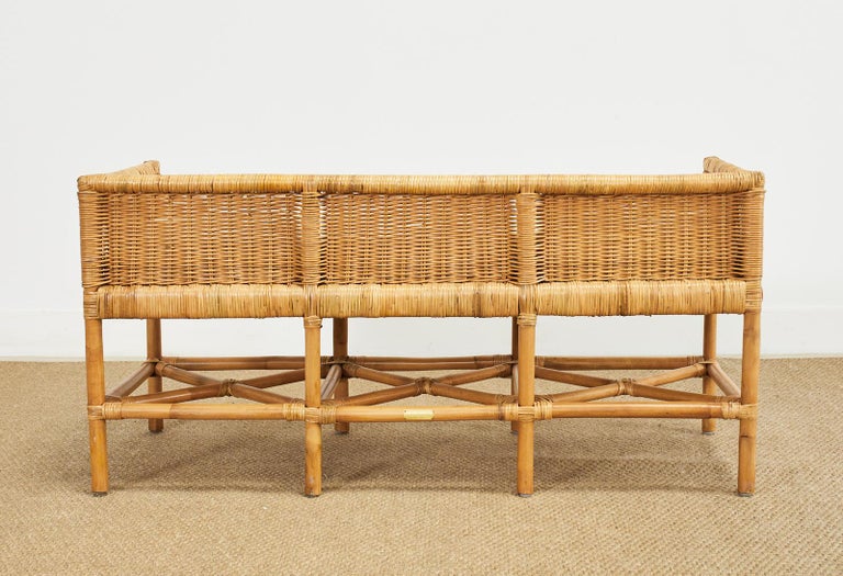 Organic Modern Tommy Hilfiger Rattan Wicker Bench Settee For Sale at
