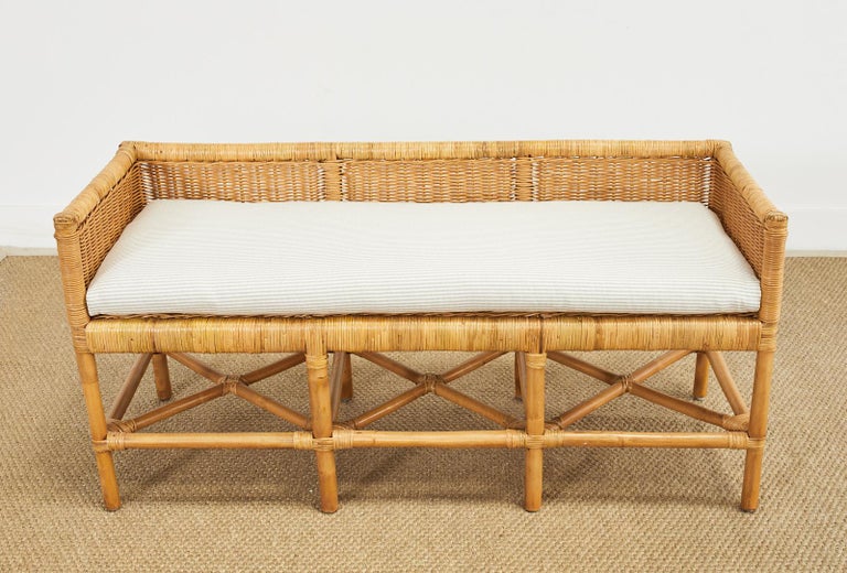 Organic Modern Tommy Hilfiger Rattan Wicker Bench Settee For Sale at 1stDibs