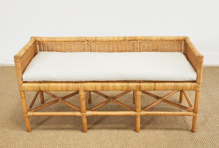 Organic Modern Tommy Hilfiger Rattan Wicker Bench Settee For Sale at