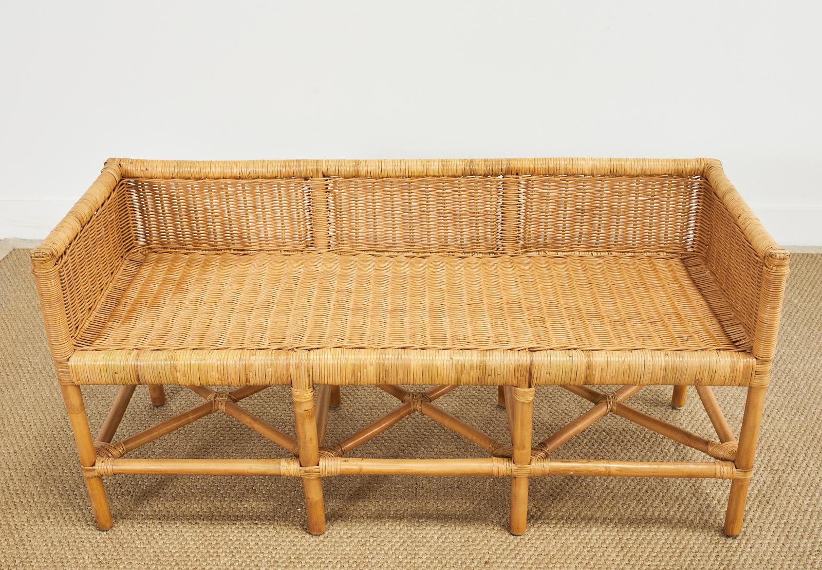 Organic Modern Tommy Hilfiger Rattan Wicker Bench Settee In Good Condition In Rio Vista, CA