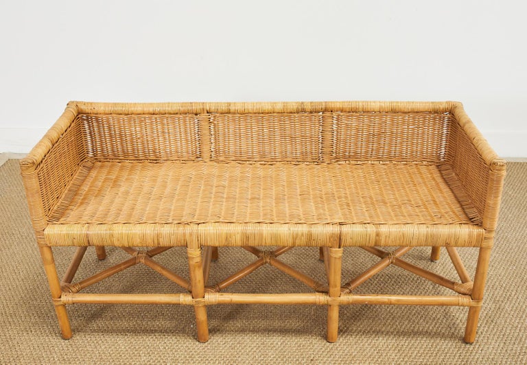 Organic Modern Tommy Hilfiger Rattan Wicker Bench Settee For Sale at