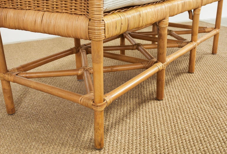 Organic Modern Tommy Hilfiger Rattan Wicker Bench Settee For Sale at