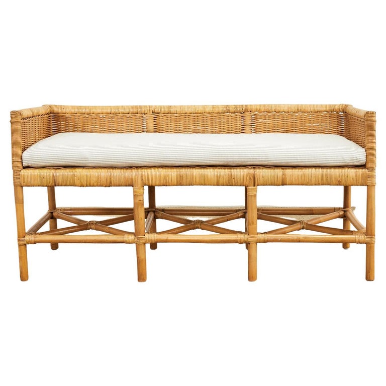 Organic Modern Tommy Hilfiger Rattan Wicker Bench Settee For Sale at