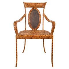 Organic Modern Tortoise Bamboo Rattan Grasscloth Armchair