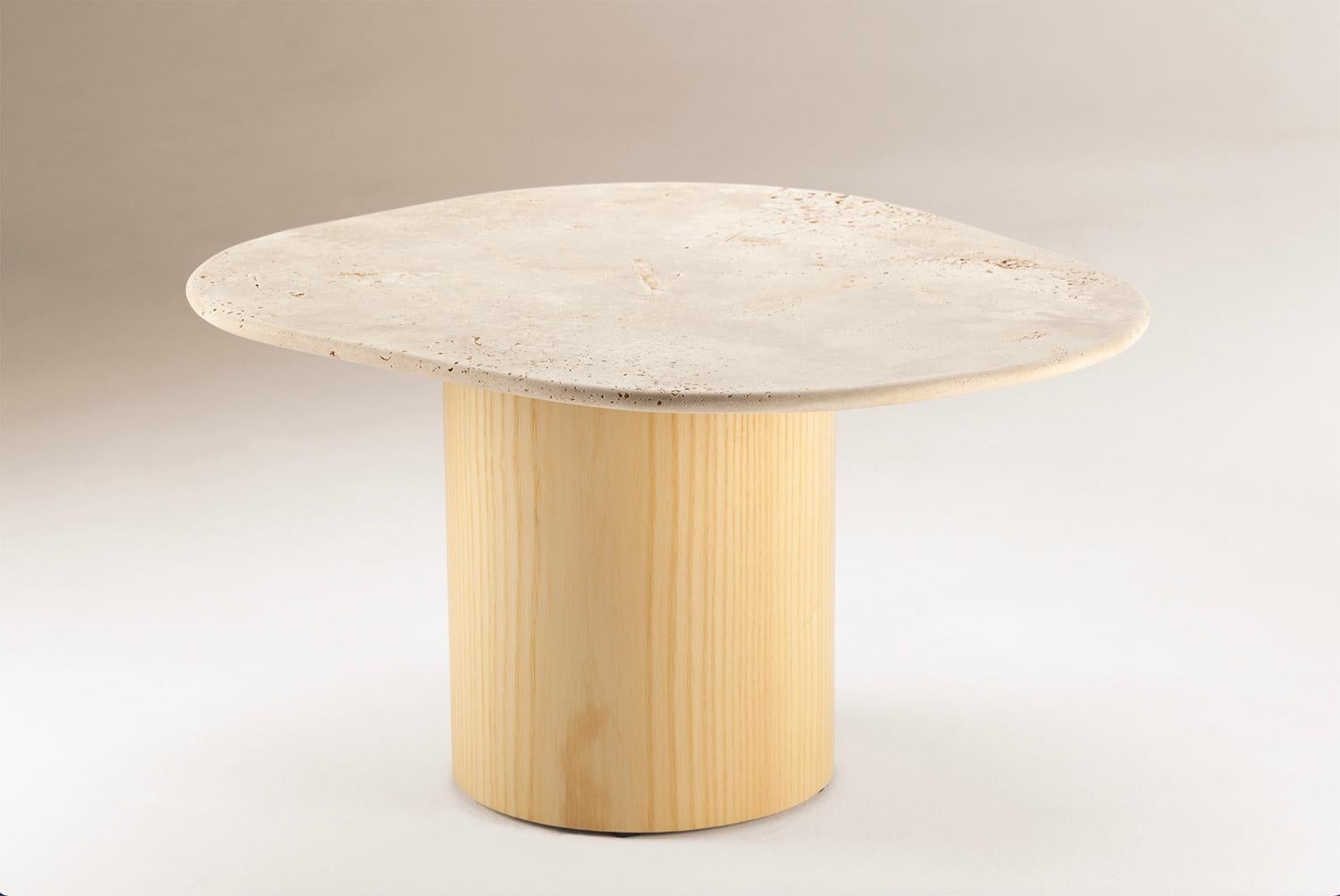 DOOQ Organic Modern Travertine and Olive Ash Portuguese Tables L'anamour For Sale 1
