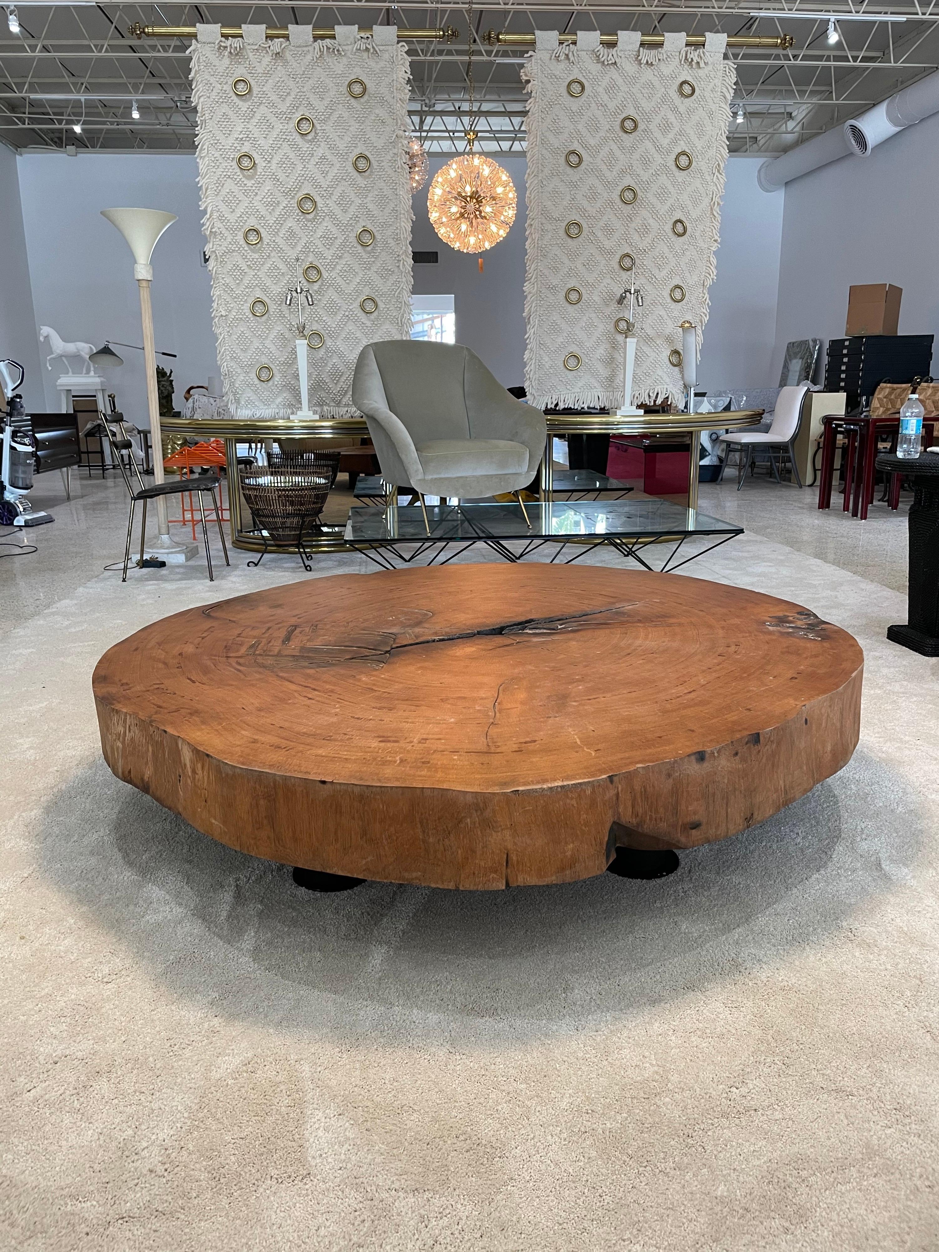 Organic Modern Tree Trunk Slice Oversized Coffee Table in Peroba Wood In Good Condition In East Hampton, NY