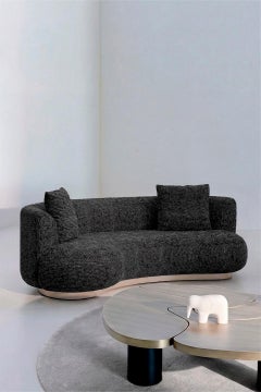 Organic Modern Twins Curved Sofa, Beige Jacquard, Handmade By Greenapple