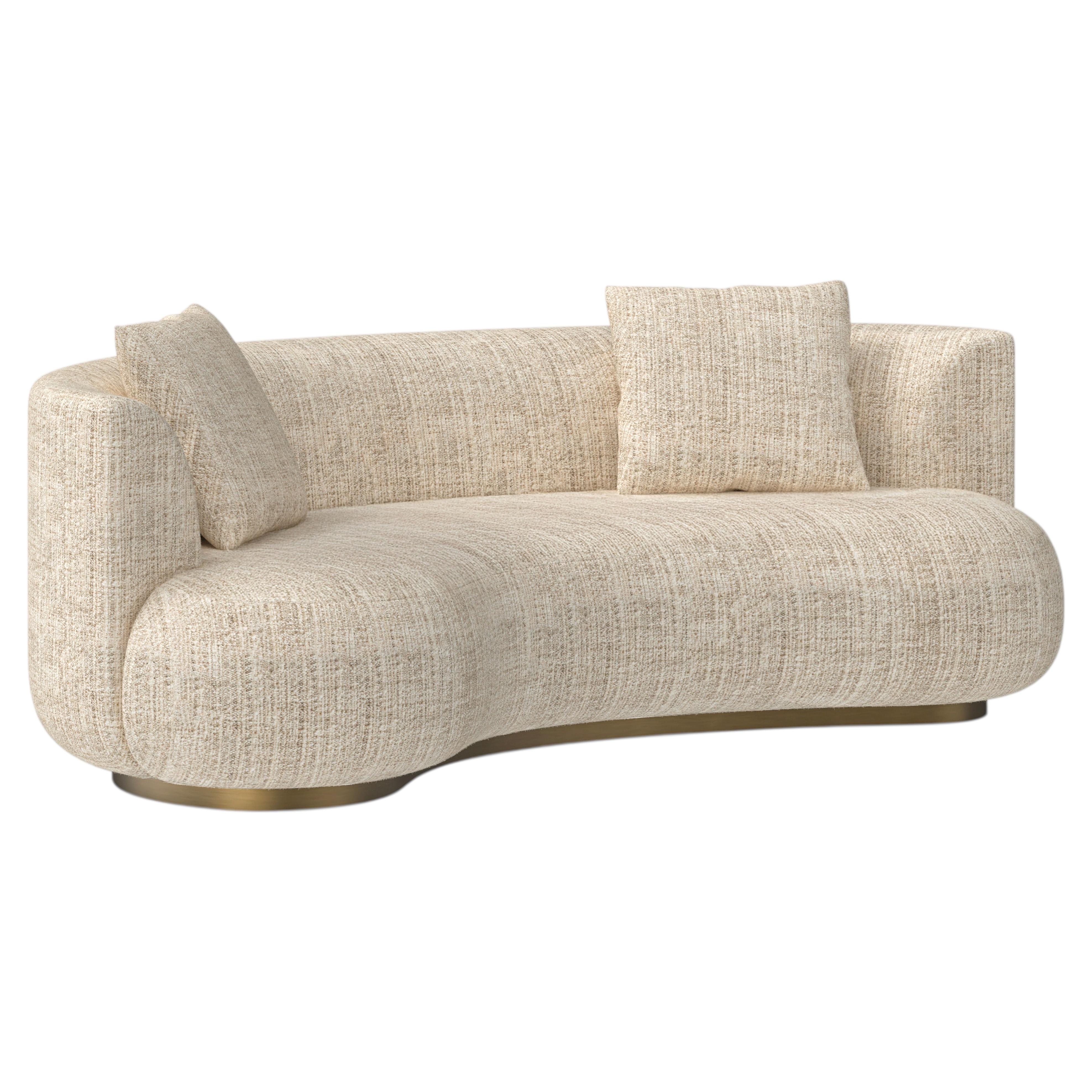 Organic Modern Twins Curved Sofa, Beige Jacquard, Handmade By Greenapple
