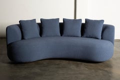 Organic Modern Twins Curved Sofa, Blue Wool, Handmade Portugal By Greenapple