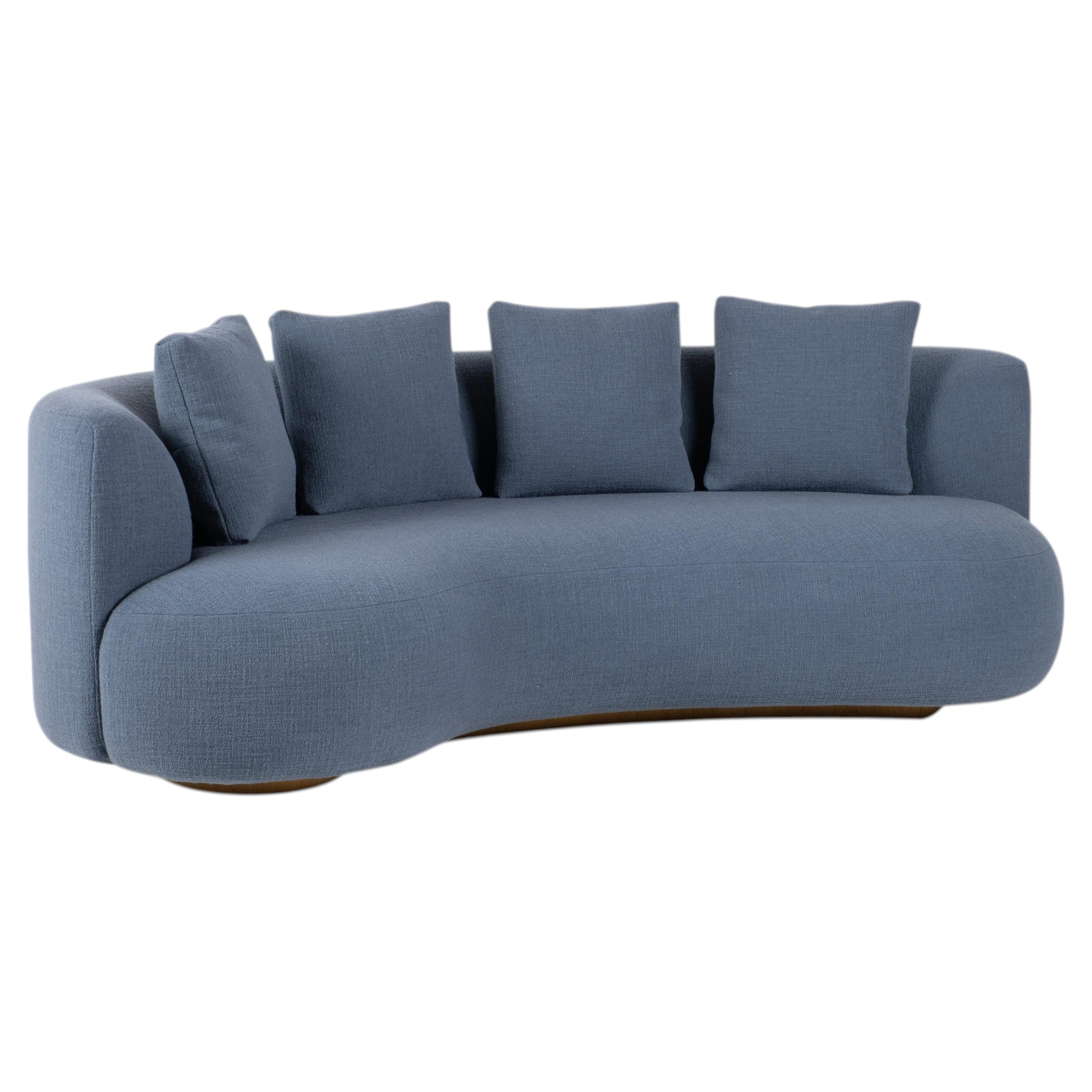 Organic Modern Twins Curved Sofa, Blue Wool, Handmade Portugal By Greenapple