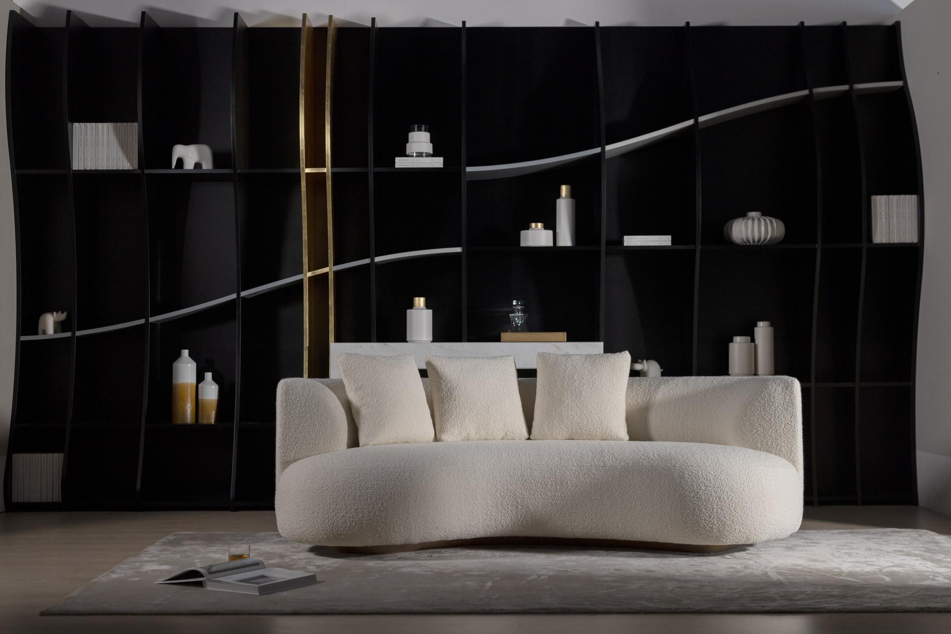 Sofá curvo gemelo moderno ecológico, jacquard italiano, hecho a mano Portugal Greenapple en Nuevo estado para la venta en Lisboa, PT