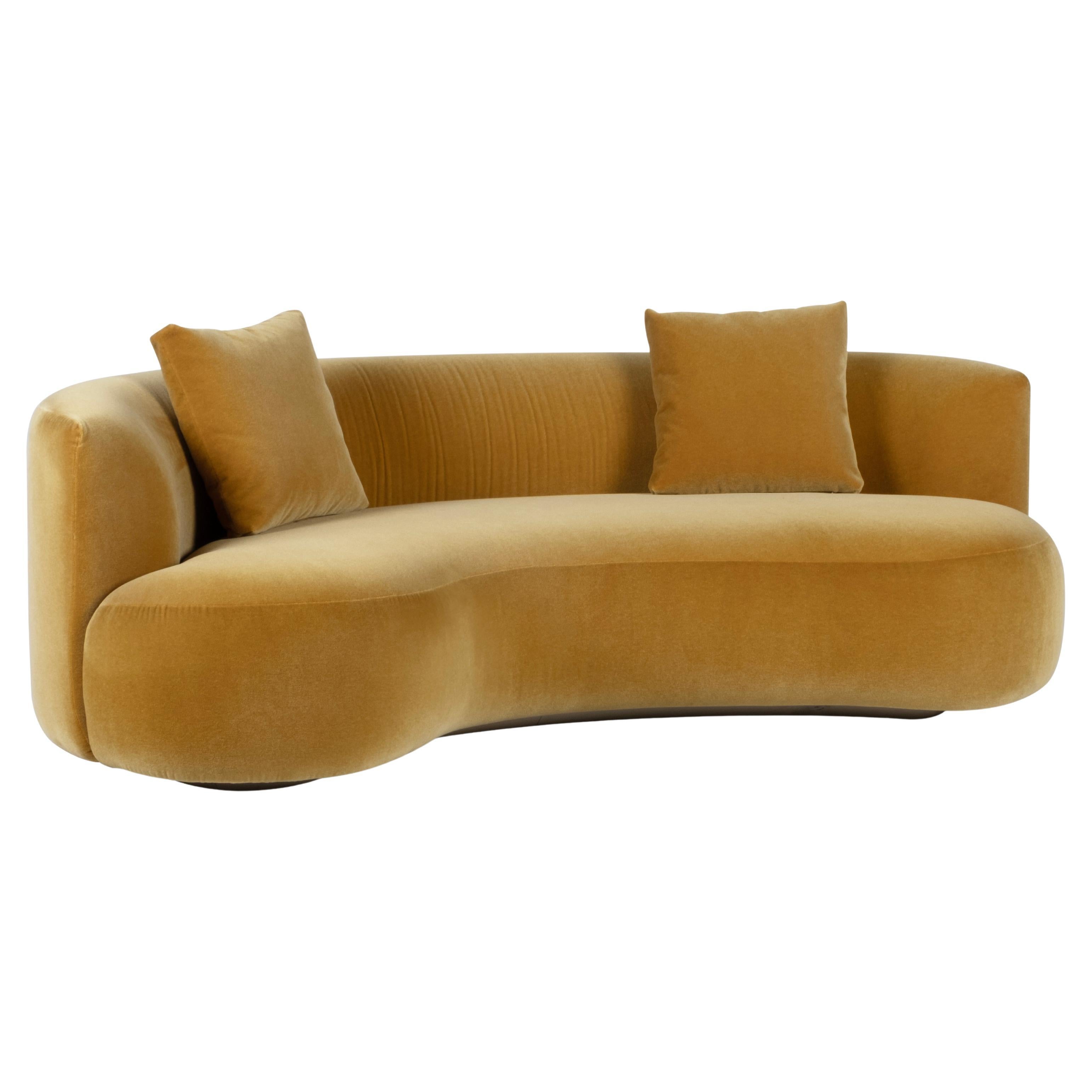 Organic Modern Twins Curved Sofa, DEDAR Mustard Mohair, Handmade by Greenapple
