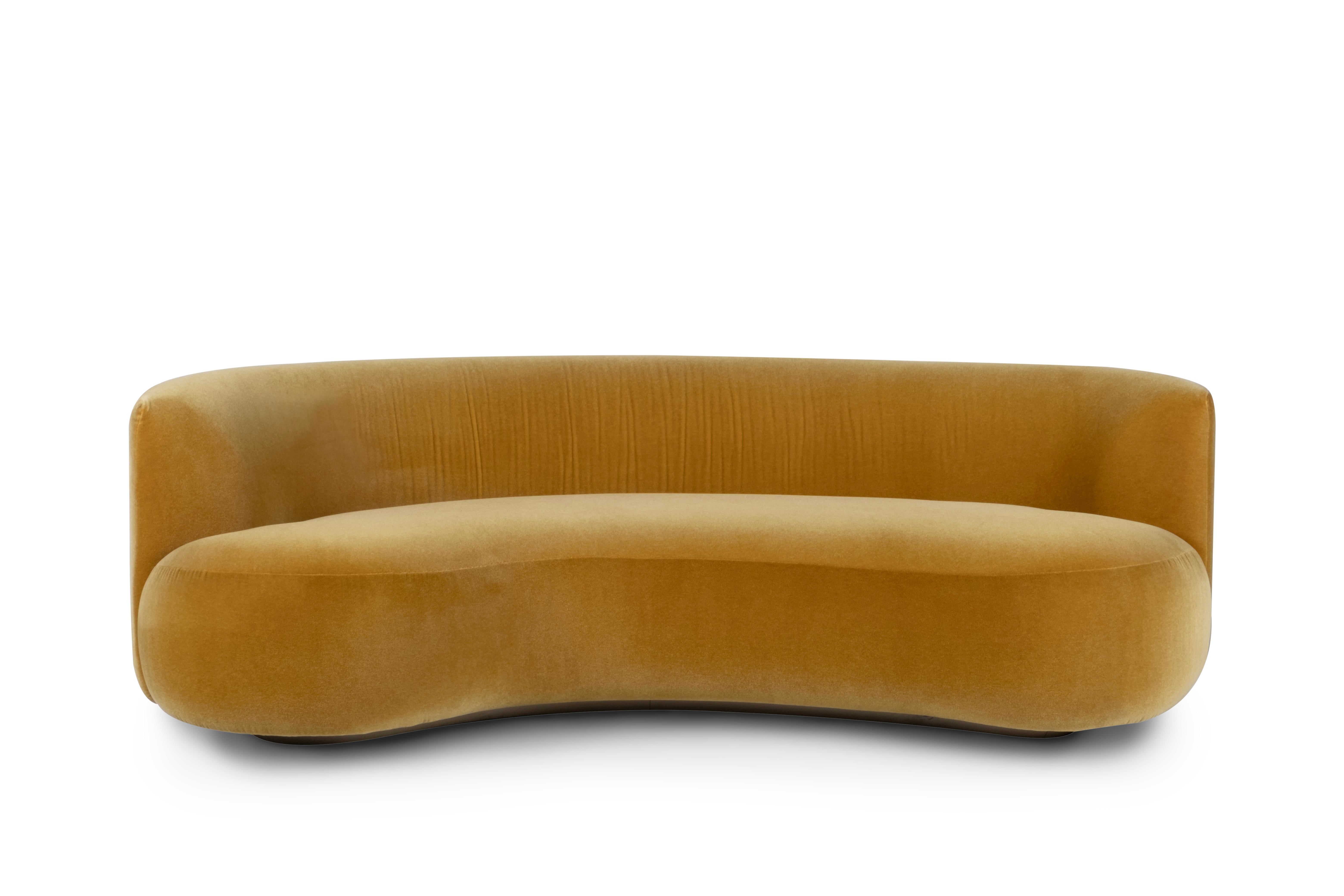 Portoghese Divano organico moderno a due piazze, Dedar Mustard Mohair, fatto a mano Greenapple in vendita