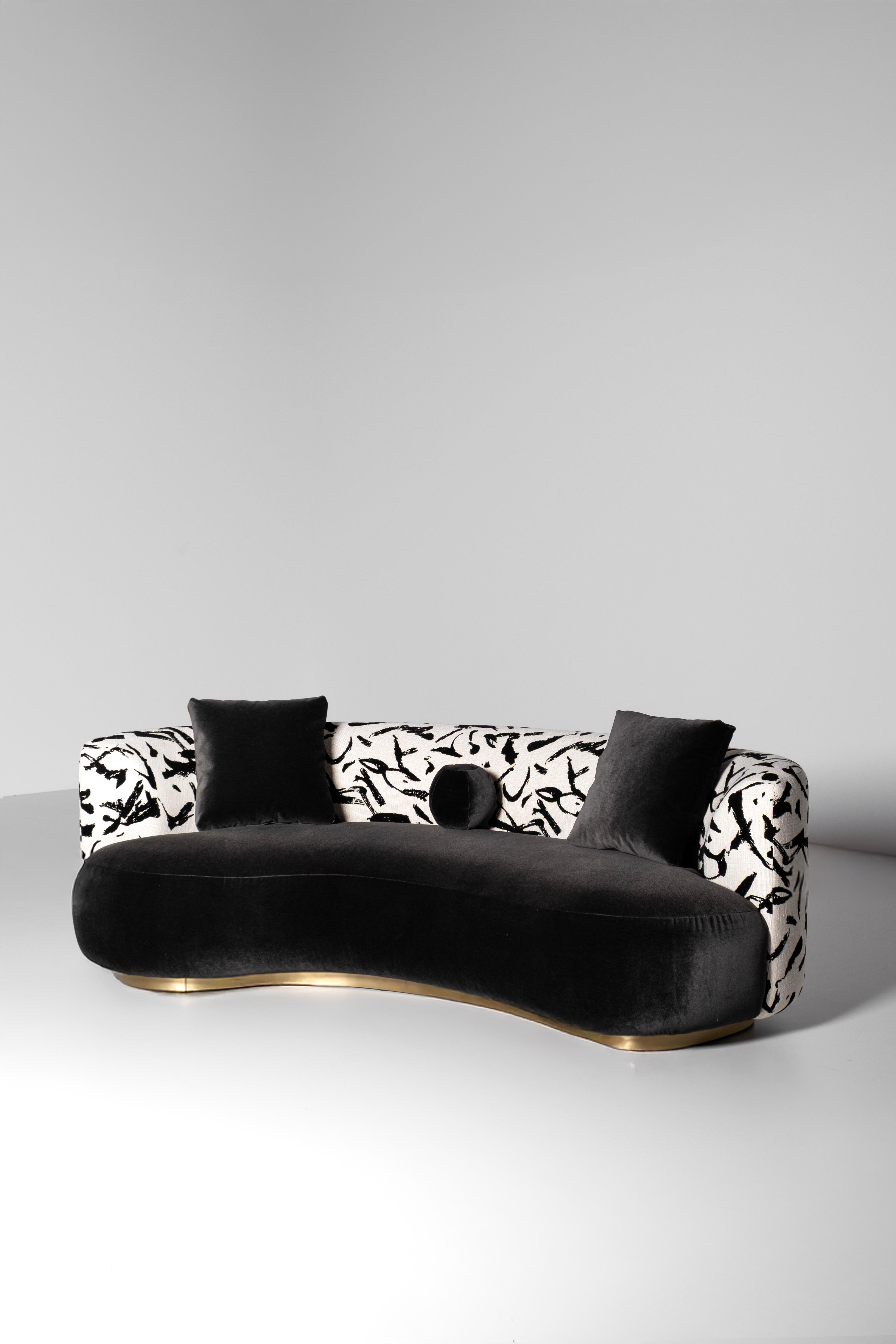Portuguese Organic Modern Twins Curved Sofa, DEDAR Velvet, Brass, Handmade by Greenapple For Sale