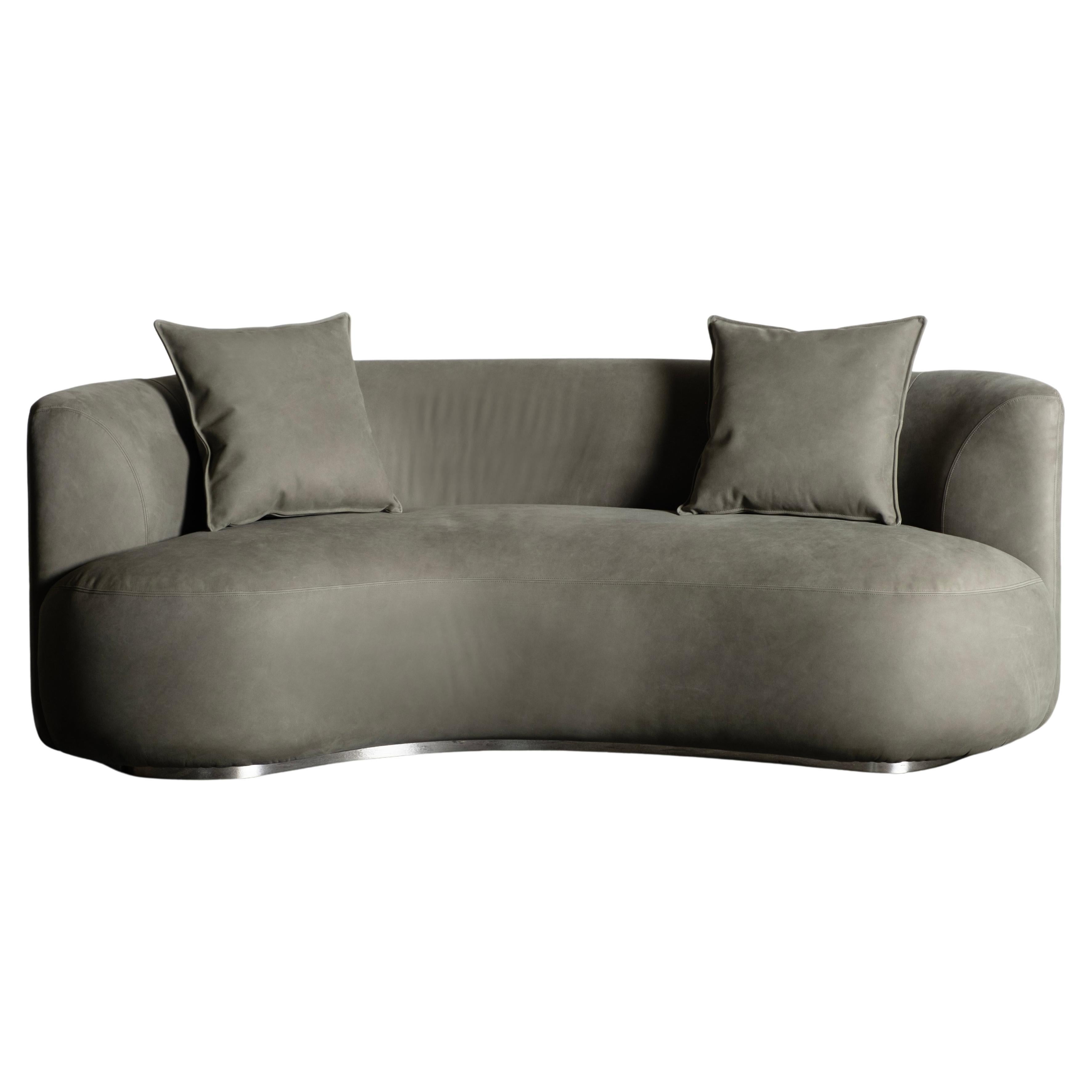 Organic Modern Twins Curved Sofa, Italian Leather, Handmade Portugal Greenapple