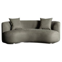 Organic Modern Twins Curved Sofa, Italian Leather, Handmade Portugal Greenapple