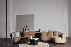 Organic Modern Twins Curved Sofa, Light Brown Mohair, Handmade By Greenapple