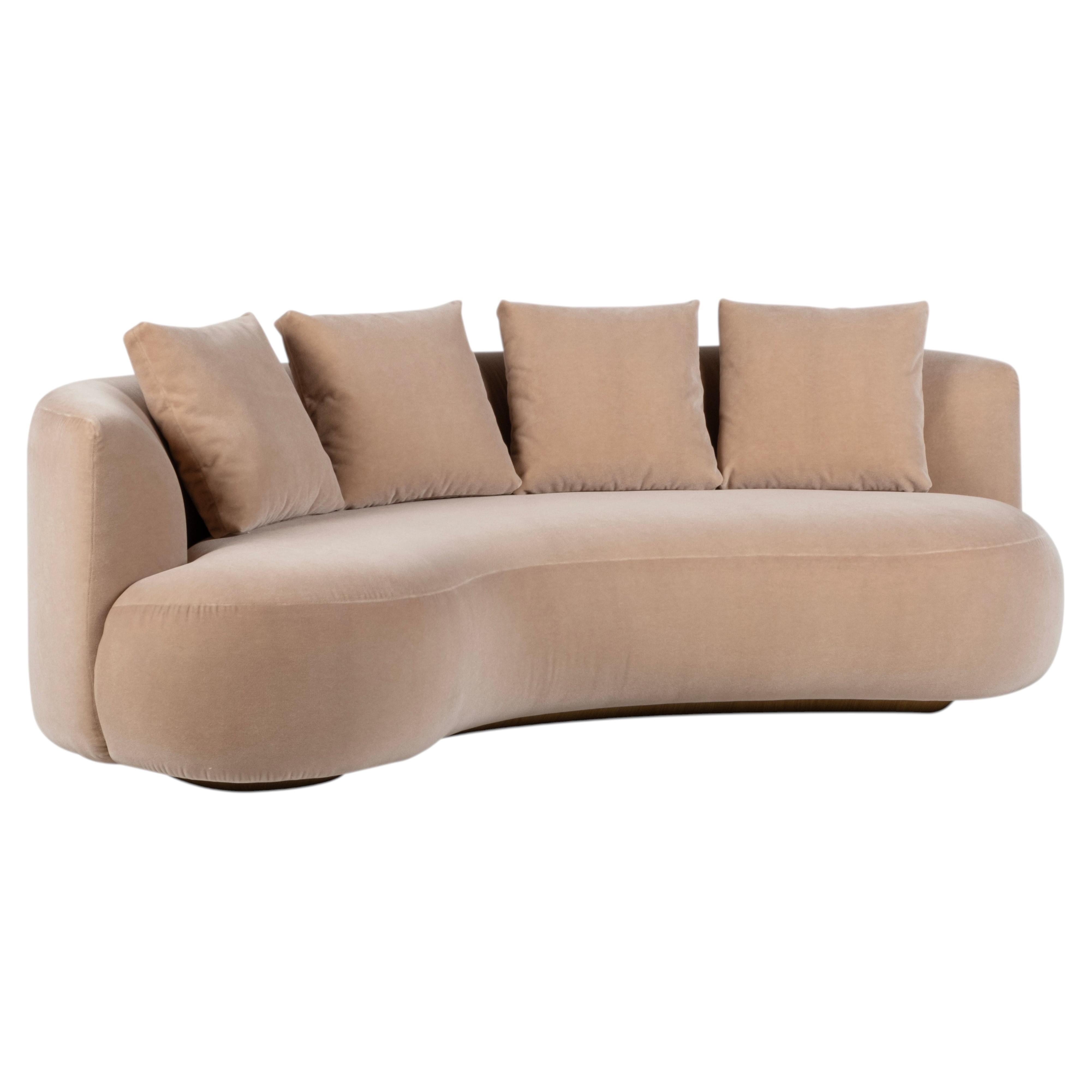 Organic Modern Twins Curved Sofa, Light Brown Mohair, Handmade By Greenapple