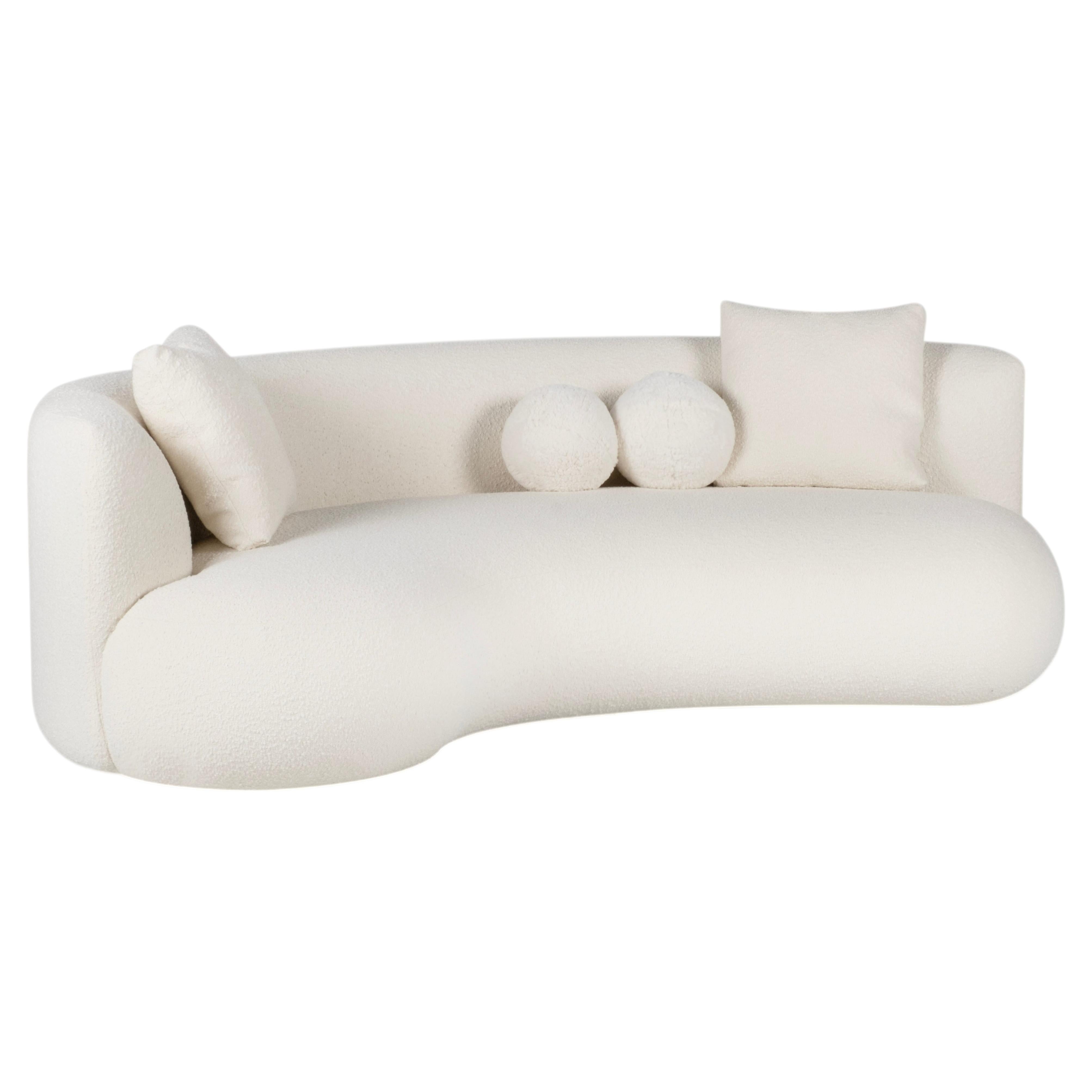Organic Modern Twins Curved Sofa, White Boucle, Handmade Portugal By Greenapple