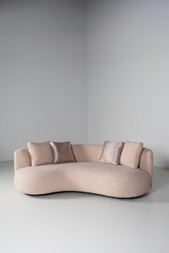 Organic Modern Twins Dedar Pink Boucle Curved Sofa, Handmade By Greenapple
