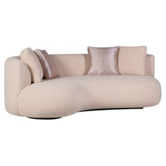 Organic Modern Twins Dedar Pink Boucle Curved Sofa, Handmade By Greenapple