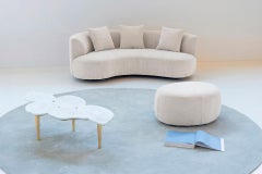 Organic Modern Twins Pouf Ottoman, Beige Cotton Linen, Handmade by Greenapple