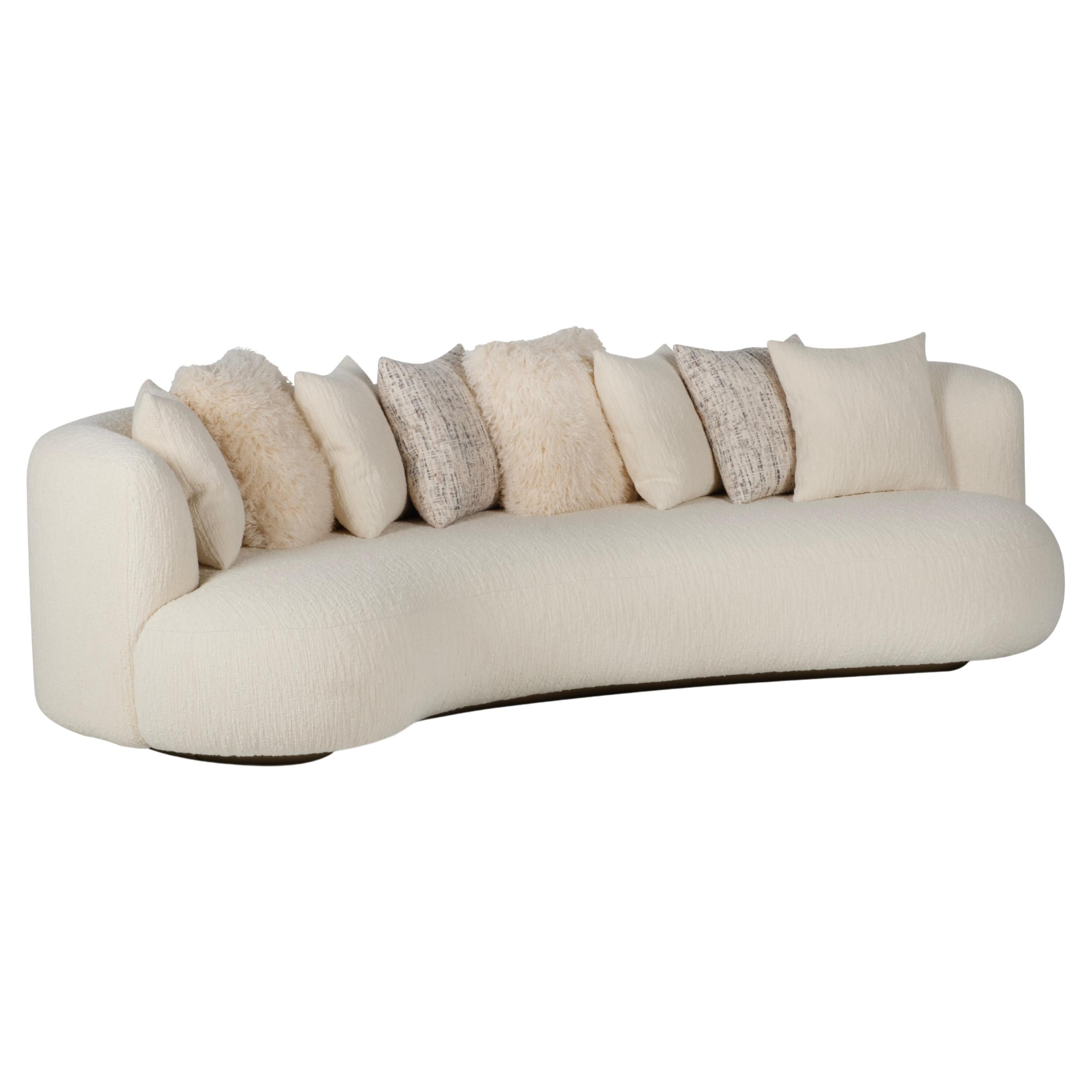 Modern Twins Curved Couch, Beige Bouclé, Handmade in Portugal by Greenapple For Sale