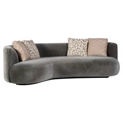 Organic Modern Twins Curved Sofa DEDAR Grey-Green Mohair, Handmade by Greenapple