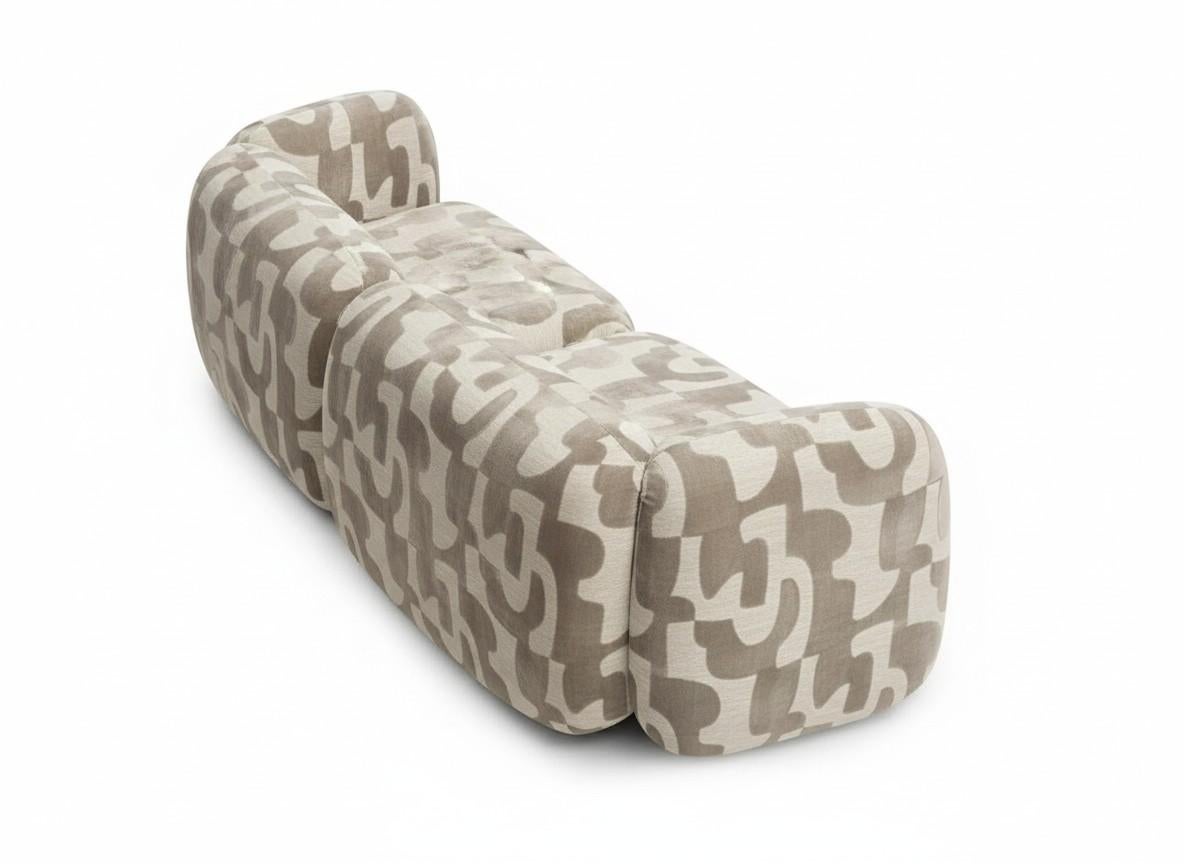 Upholstery Organic Modern Two Seater Sofa in Terracotta Velvety Jacquard w Abstract Motifs For Sale