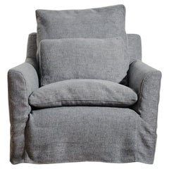 Slipcovered Donato Lounge Chair in Bellamy Slate Dark Grey Fabric