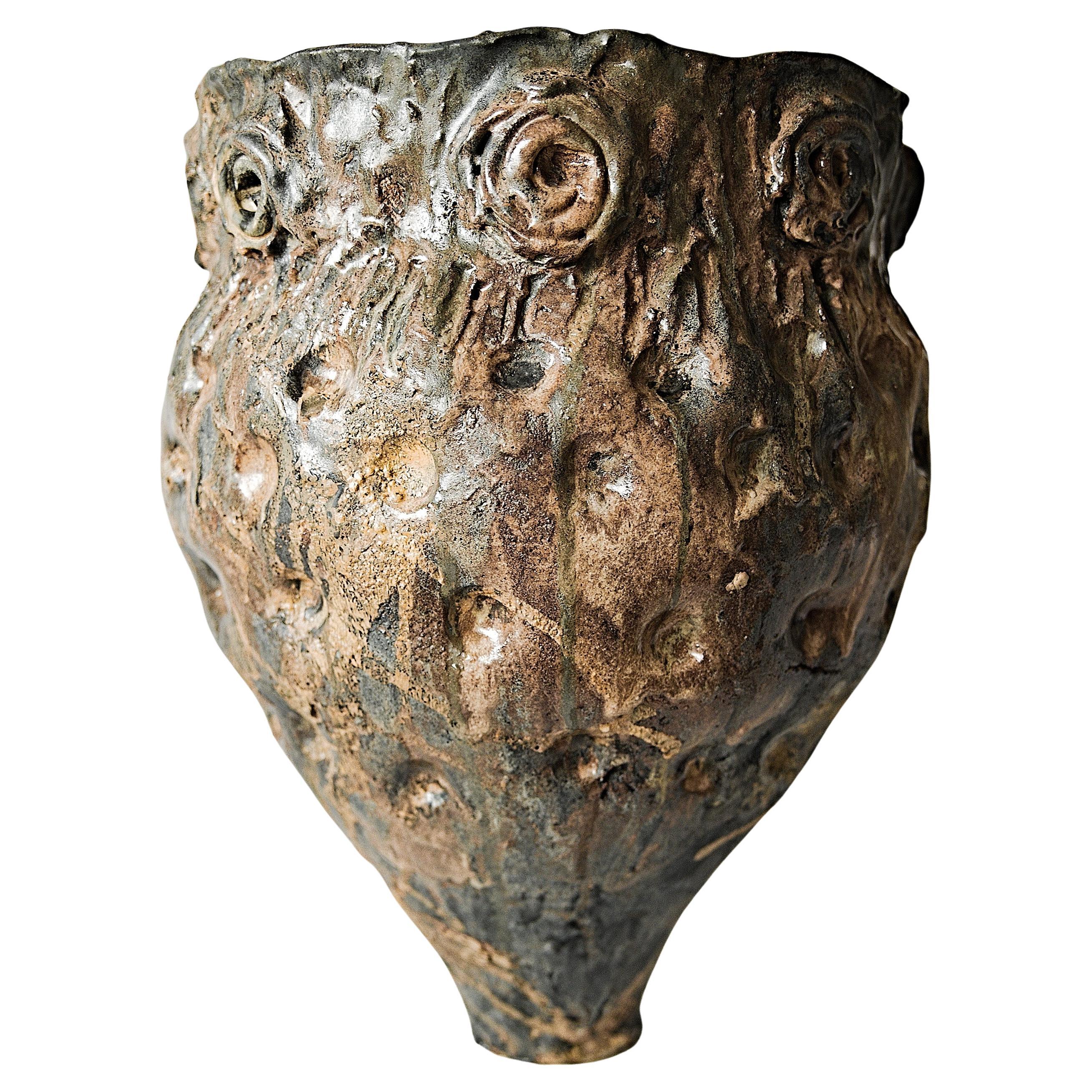 Organic Modern Vase In Deep Ochre by April Johnston, Hand-Crafted Stoneware, USA