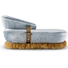 Organic Modern Velvet Ostrich Feather Daybed with Bronzed Brass, Egg Design