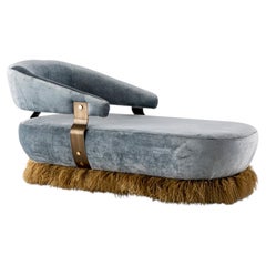 Organic Modern Velvet Ostrich Feather Daybed with Bronzed Brass, Egg Design