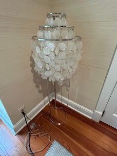 Organic Modern Verner Panton Style Capiz Shell & Chrome Floor Lamp