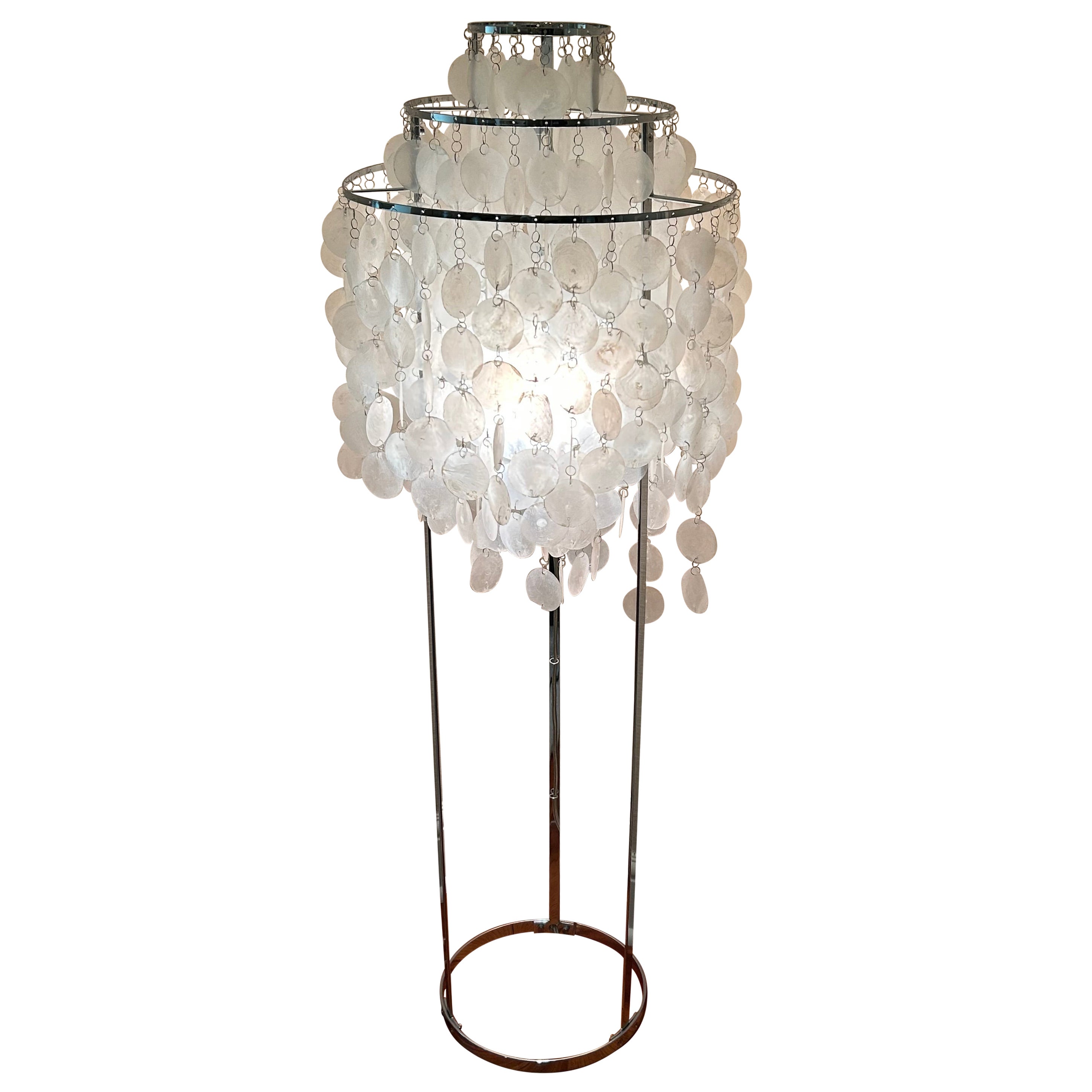 Organic Modern Verner Panton Style Capiz Shell & Chrome Floor Lamp For Sale